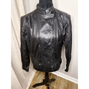 Vintage Tibon Black Leather Jacket Size 10